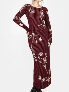 Diastella Floral Jacquard Rib Knit SET TOP AND BOTTOM SKIRT - M